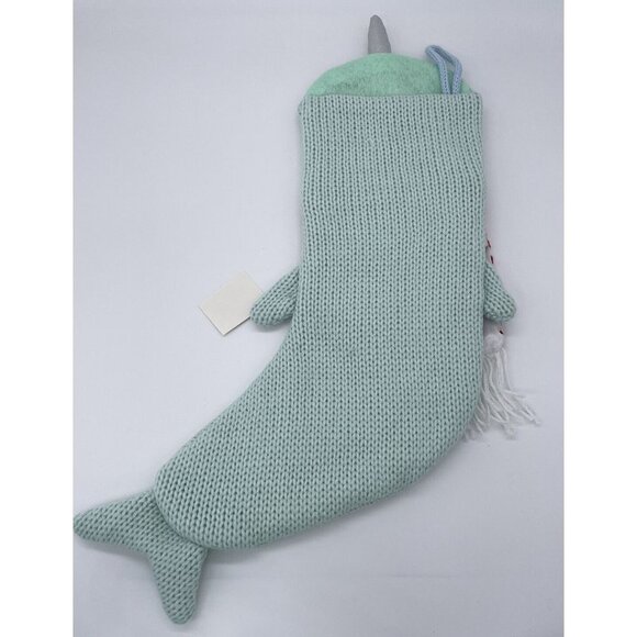 NWT Narwhal Crocheted Christmas Stocking Sparkly Seafoam Green 20" - Picture 4 of 5